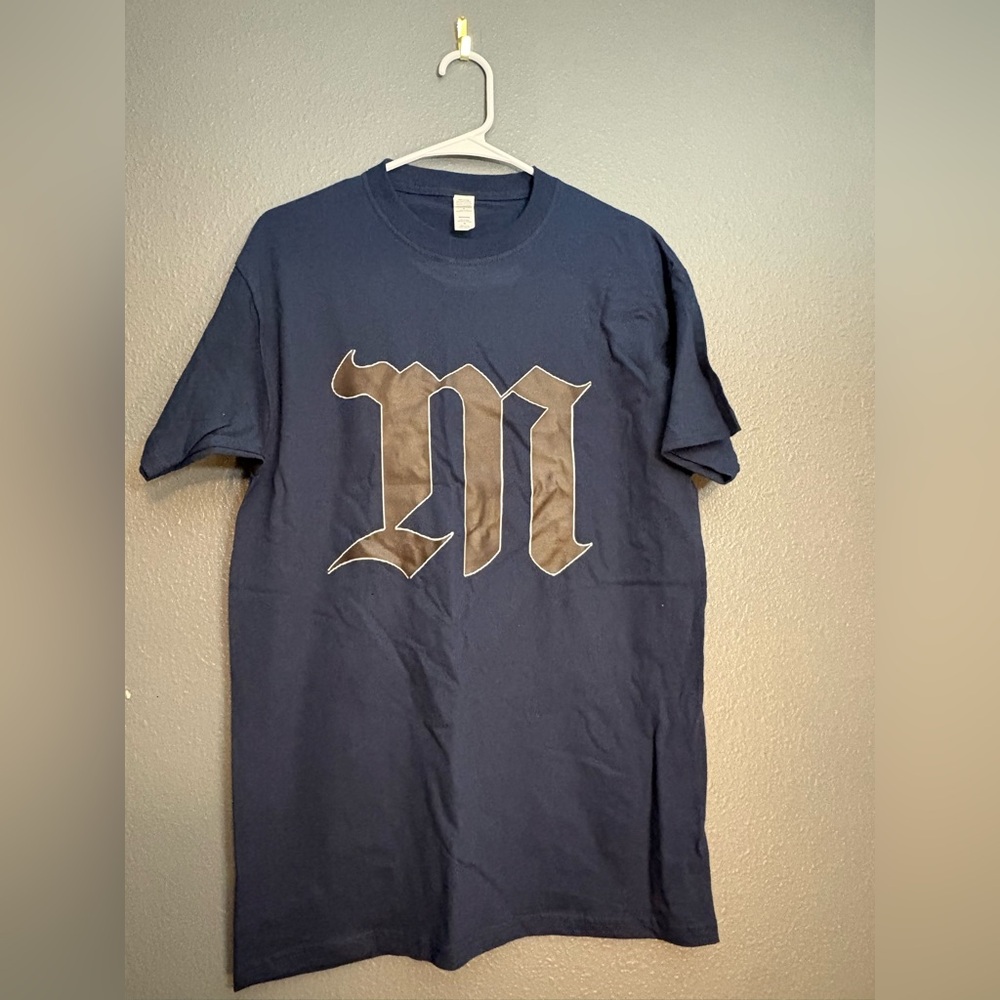 Navy Blue Graphic T-Shirt gothic letter M
